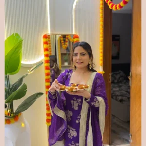 Aara Royal Purple Chinon Silk Palazzo Suit